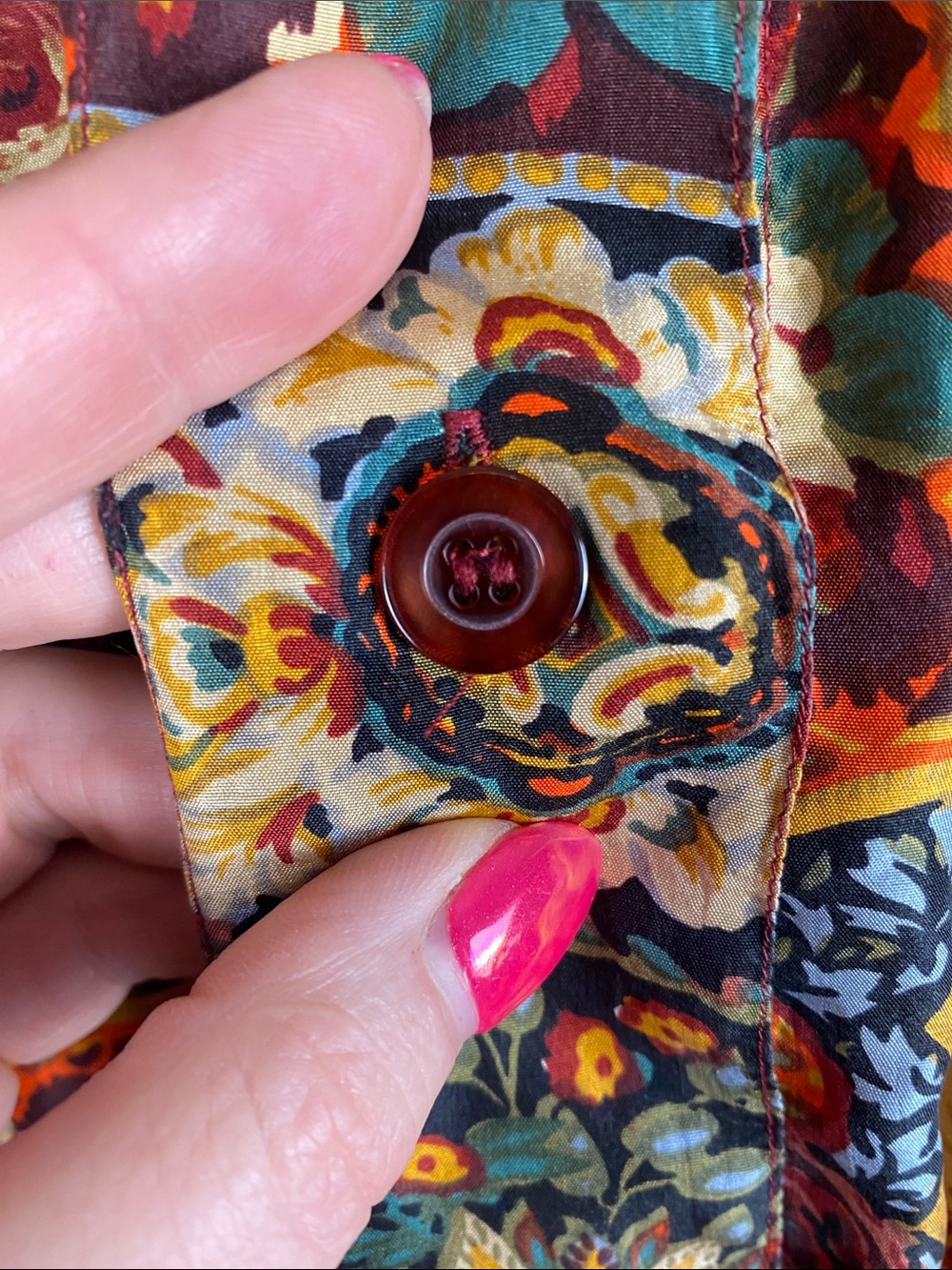 Vintage 100% Silk Patchwork Floral Multi Colour Boho Midi Skirt Sz M - Picture 8 of 11